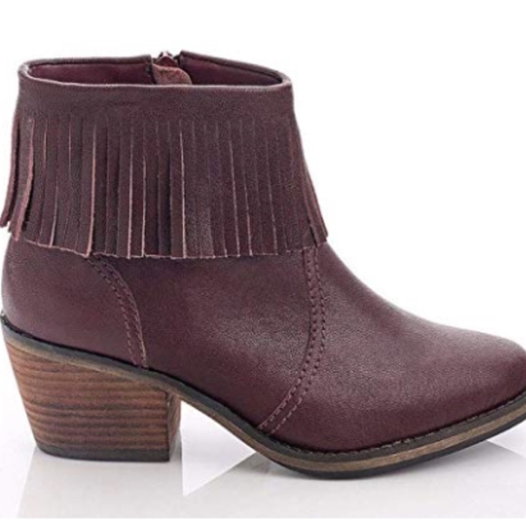 Lucy Wine Fringe Leather Boots - Picture 6 of 6